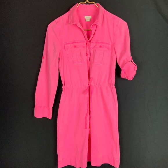 J. Crew Dresses & Skirts - J. Crew Hot Pink Neon Drawstring Shirt Dress 00